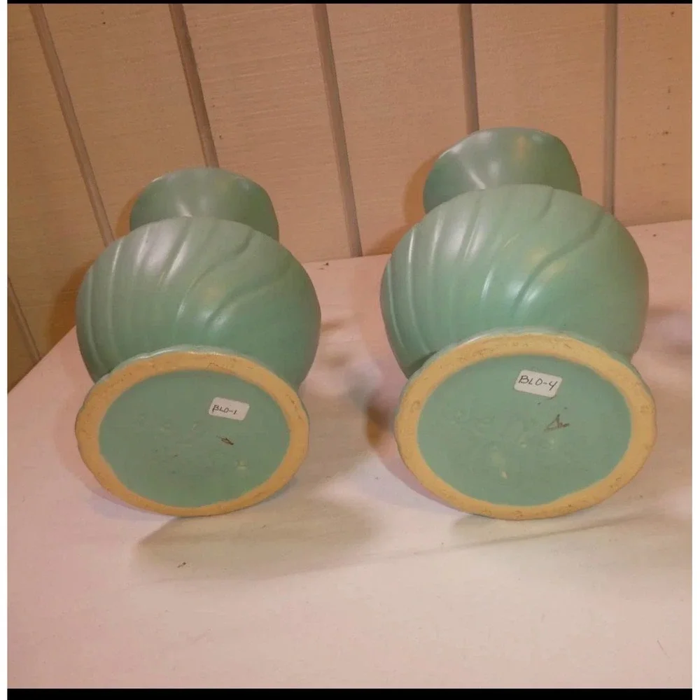 VTG Weller Pottery Wild Rose Green Matte Twin-Handled Vase –$62 Ea - 2 Avail